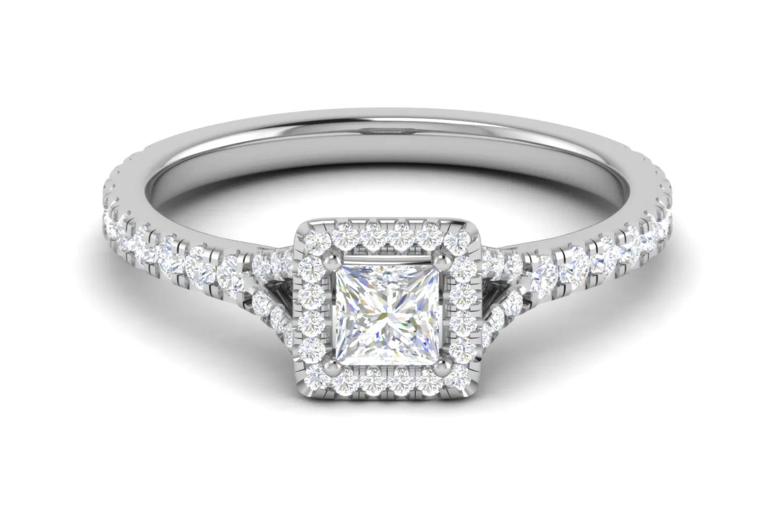 0.50 cts Princess Cut Solitaire Square Halo Shank Platinum Ring JL PT RH PR 195