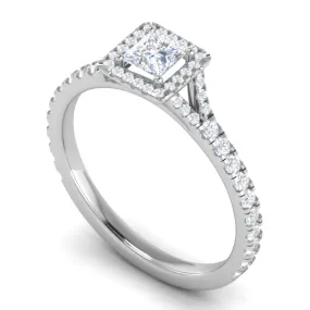 0.50 cts Princess Cut Solitaire Square Halo Shank Platinum Ring JL PT RH PR 195