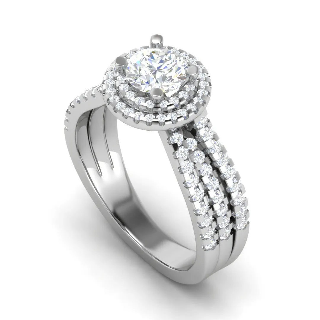0.50 cts Solitaire Double Halo Diamond Split Shank Platinum Ring JL PT RH RD 214