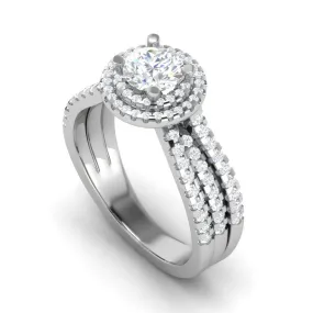 0.50 cts Solitaire Double Halo Diamond Split Shank Platinum Ring JL PT RH RD 214