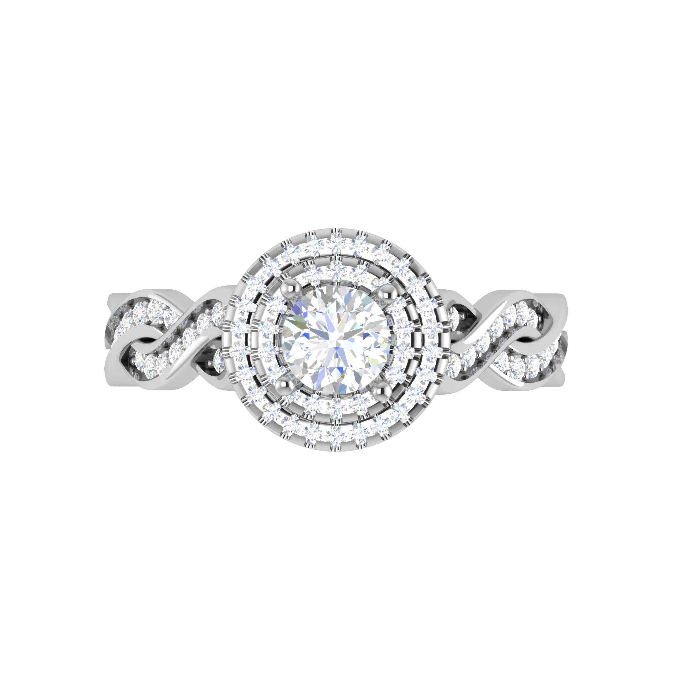 0.50 cts Solitaire Double Halo Diamond with Twisted Shank Platinum Ring JL PT RH RD 275