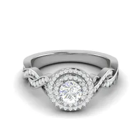 0.50 cts Solitaire Double Halo Diamond with Twisted Shank Platinum Ring JL PT RH RD 275