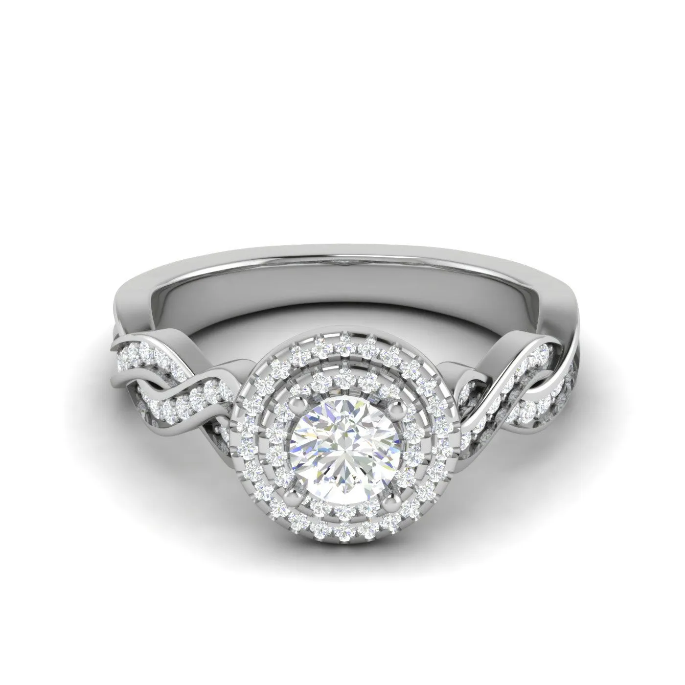0.50 cts Solitaire Double Halo Diamond with Twisted Shank Platinum Ring JL PT RH RD 275