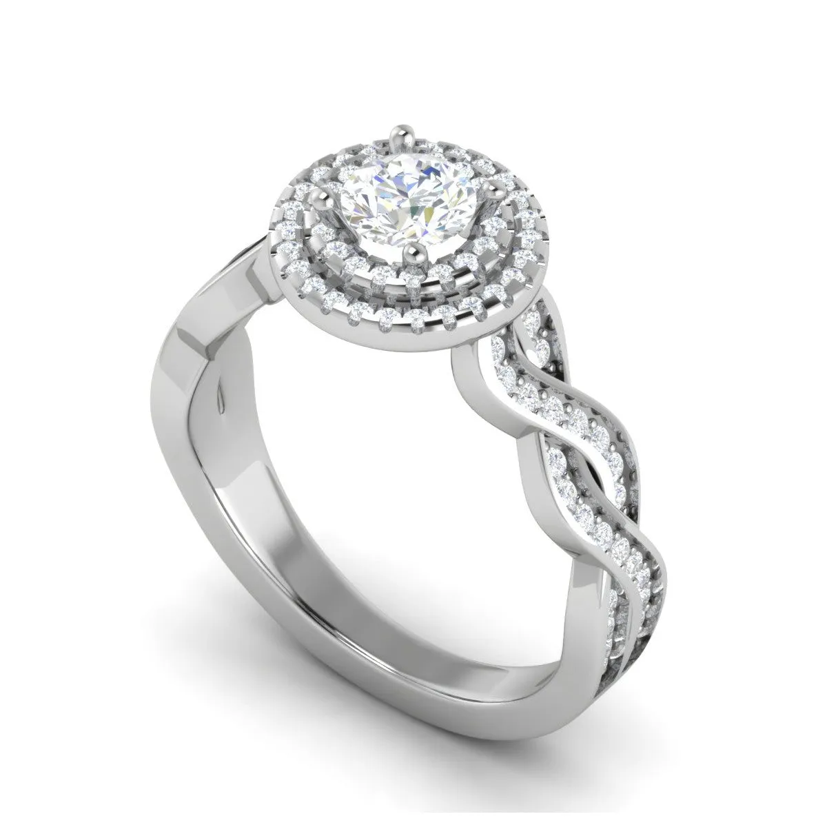 0.50 cts Solitaire Double Halo Diamond with Twisted Shank Platinum Ring JL PT RH RD 275