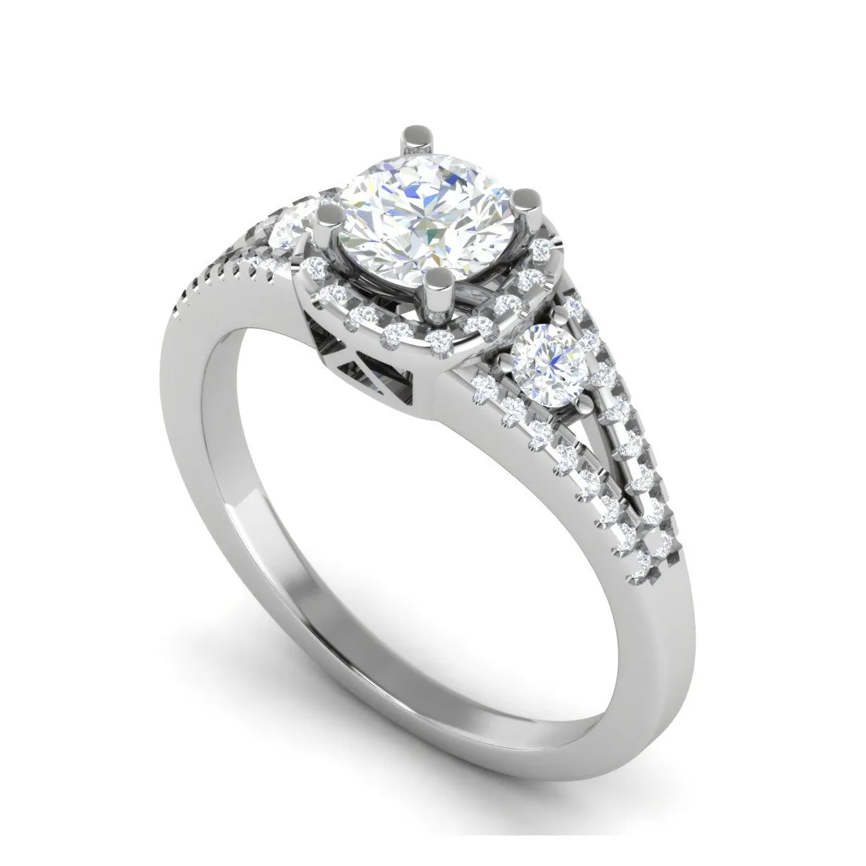 0.50 cts. Solitaire Platinum Halo Diamond Split Shank Engagement Ring  for Women JL PT WB6020