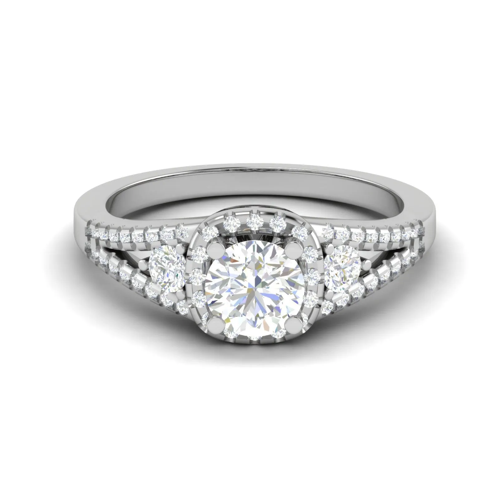 0.50 cts. Solitaire Platinum Halo Diamond Split Shank Engagement Ring  for Women JL PT WB6020