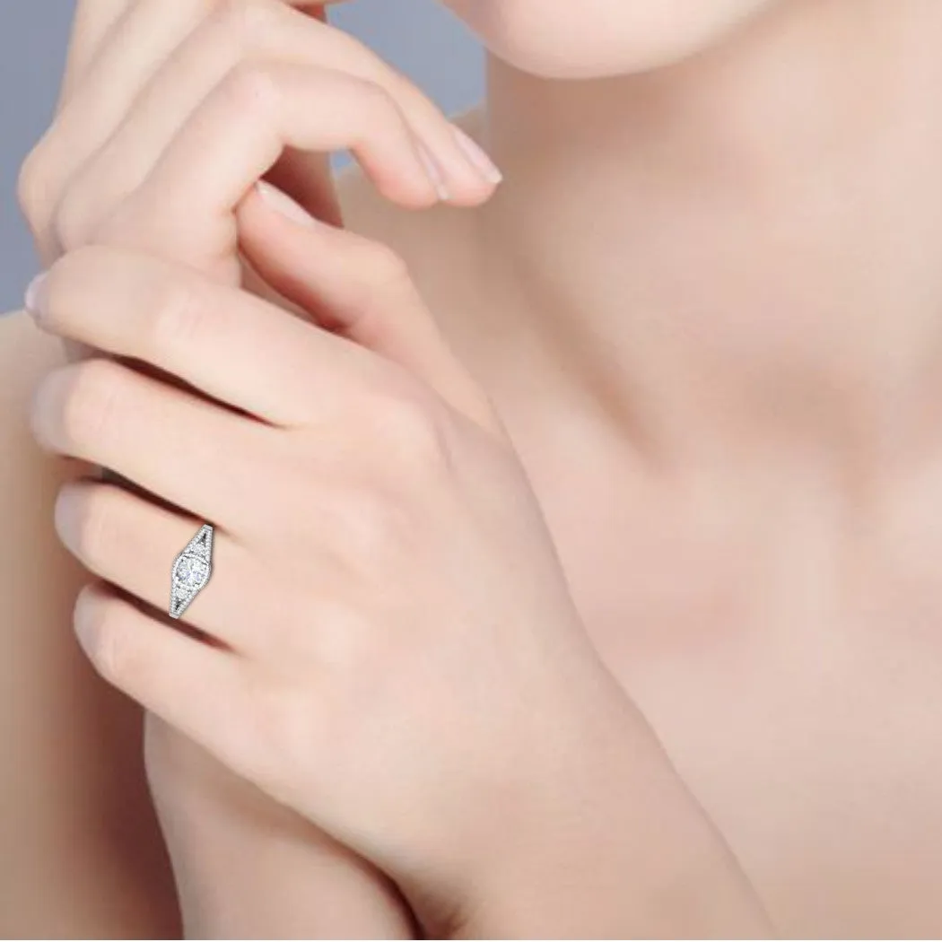 0.50 cts. Solitaire Platinum Halo Diamond Split Shank Engagement Ring  for Women JL PT WB6020