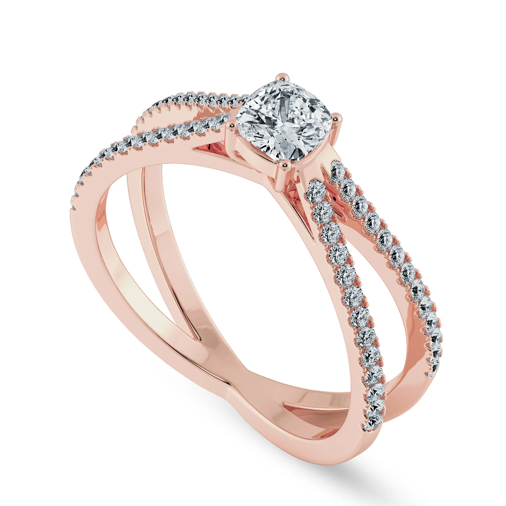 0.50cts. Cushion Cut Solitaire Diamond Split Shank 18K Rose Gold Ring JL AU 1171R-A