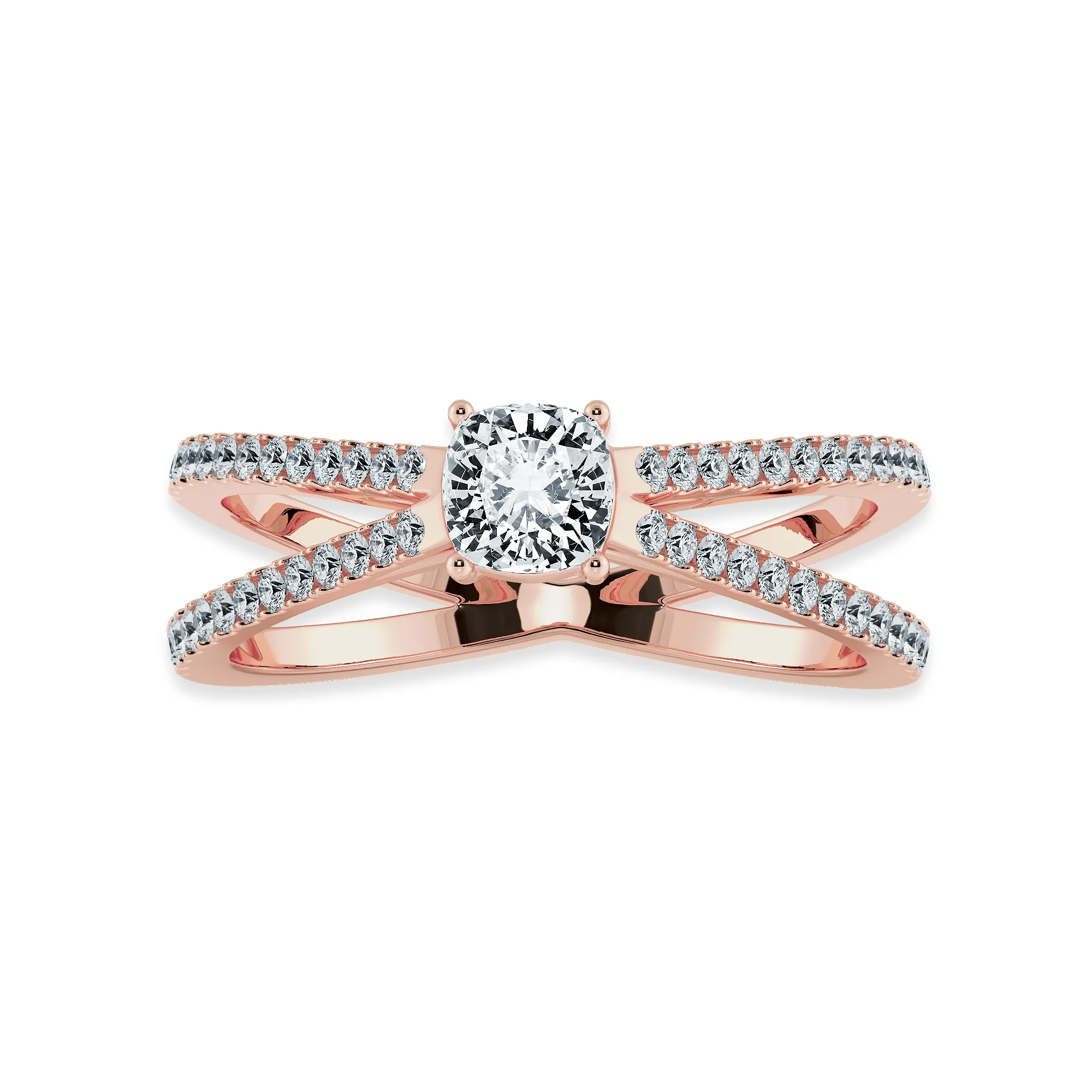 0.50cts. Cushion Cut Solitaire Diamond Split Shank 18K Rose Gold Ring JL AU 1171R-A