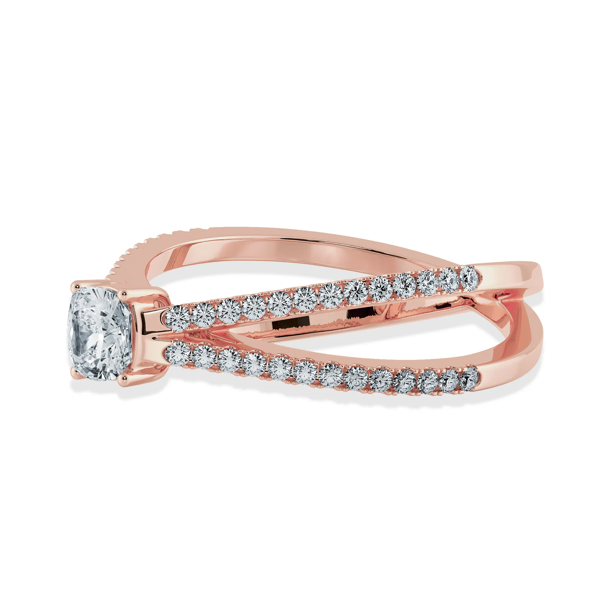 0.50cts. Cushion Cut Solitaire Diamond Split Shank 18K Rose Gold Ring JL AU 1171R-A