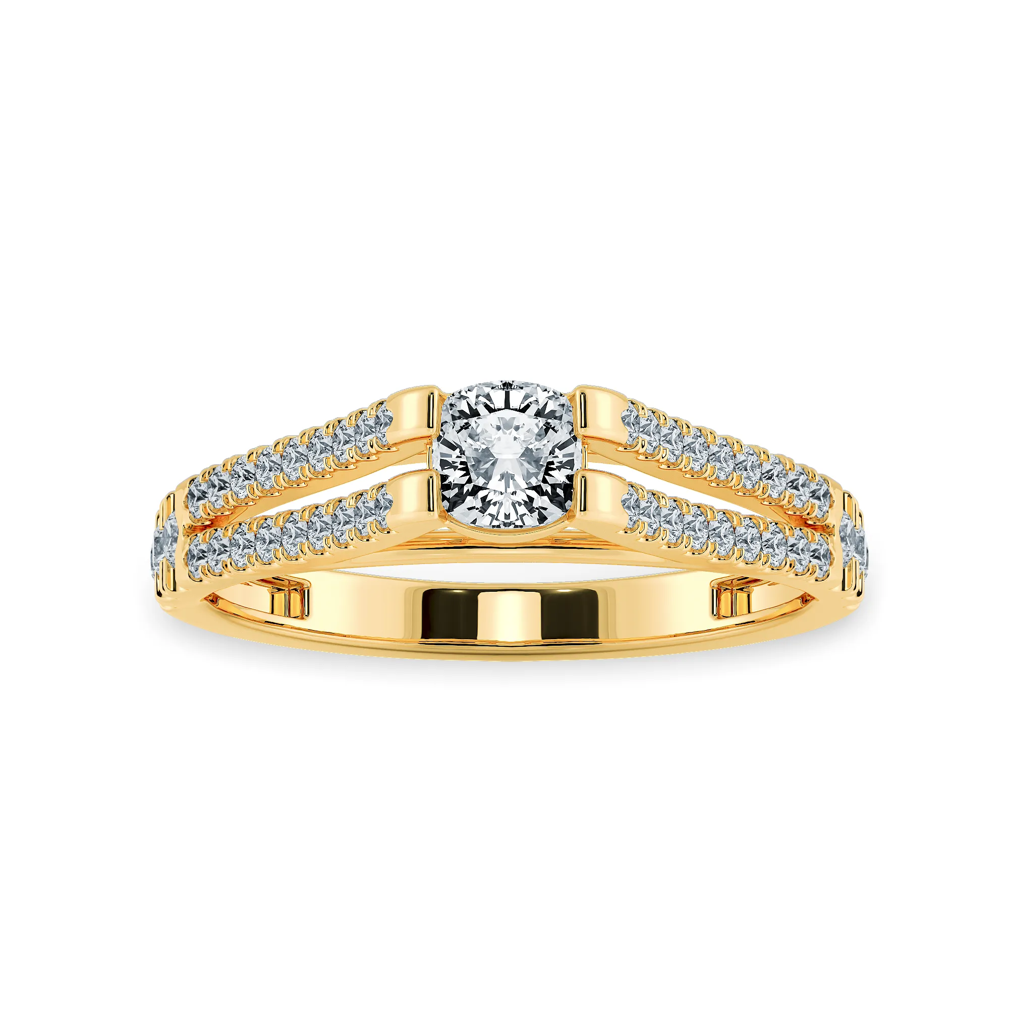 0.50cts. Cushion Cut Solitaire Diamond Split Shank 18K Yellow Gold Ring JL AU 1179Y-A