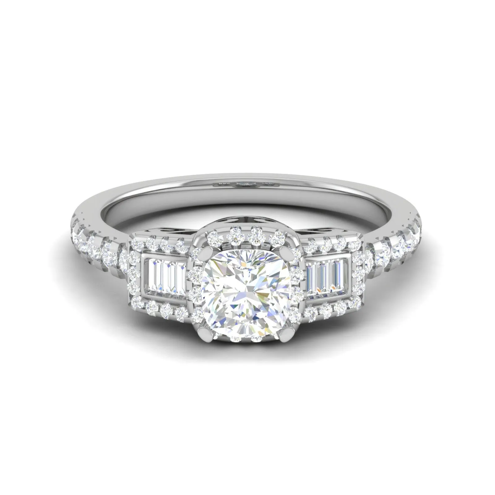 0.50cts. Cushion Solitaire with Emerald Cut Diamond Platinum Ring JL PT R3 CU 175
