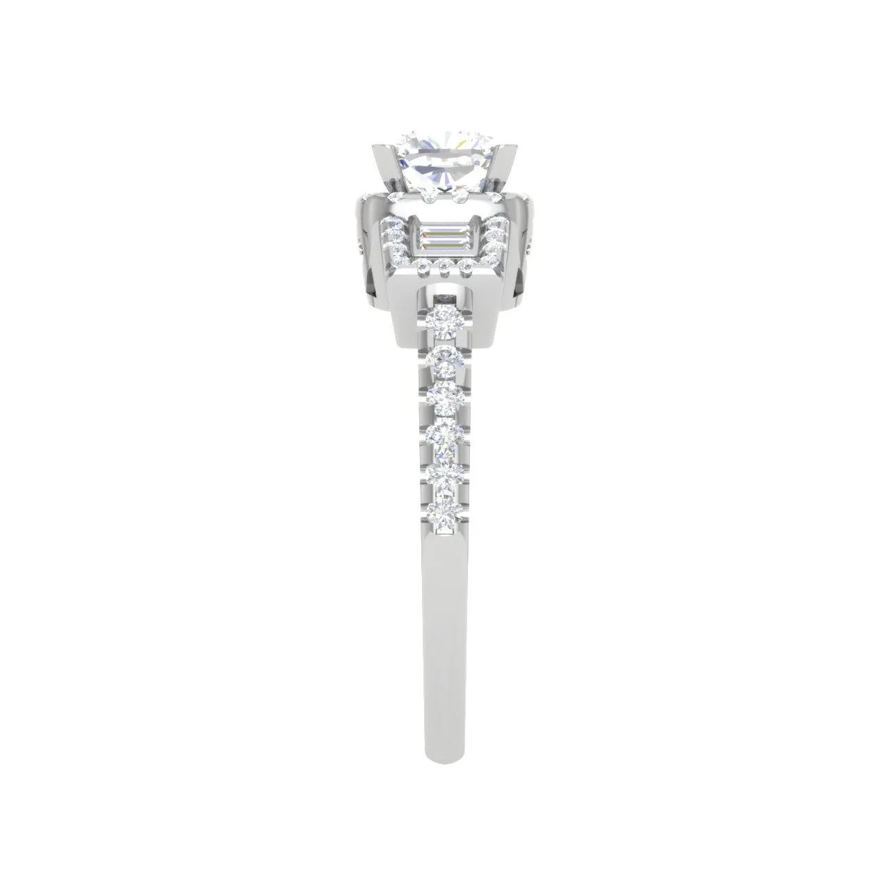 0.50cts. Cushion Solitaire with Emerald Cut Diamond Platinum Ring JL PT R3 CU 175