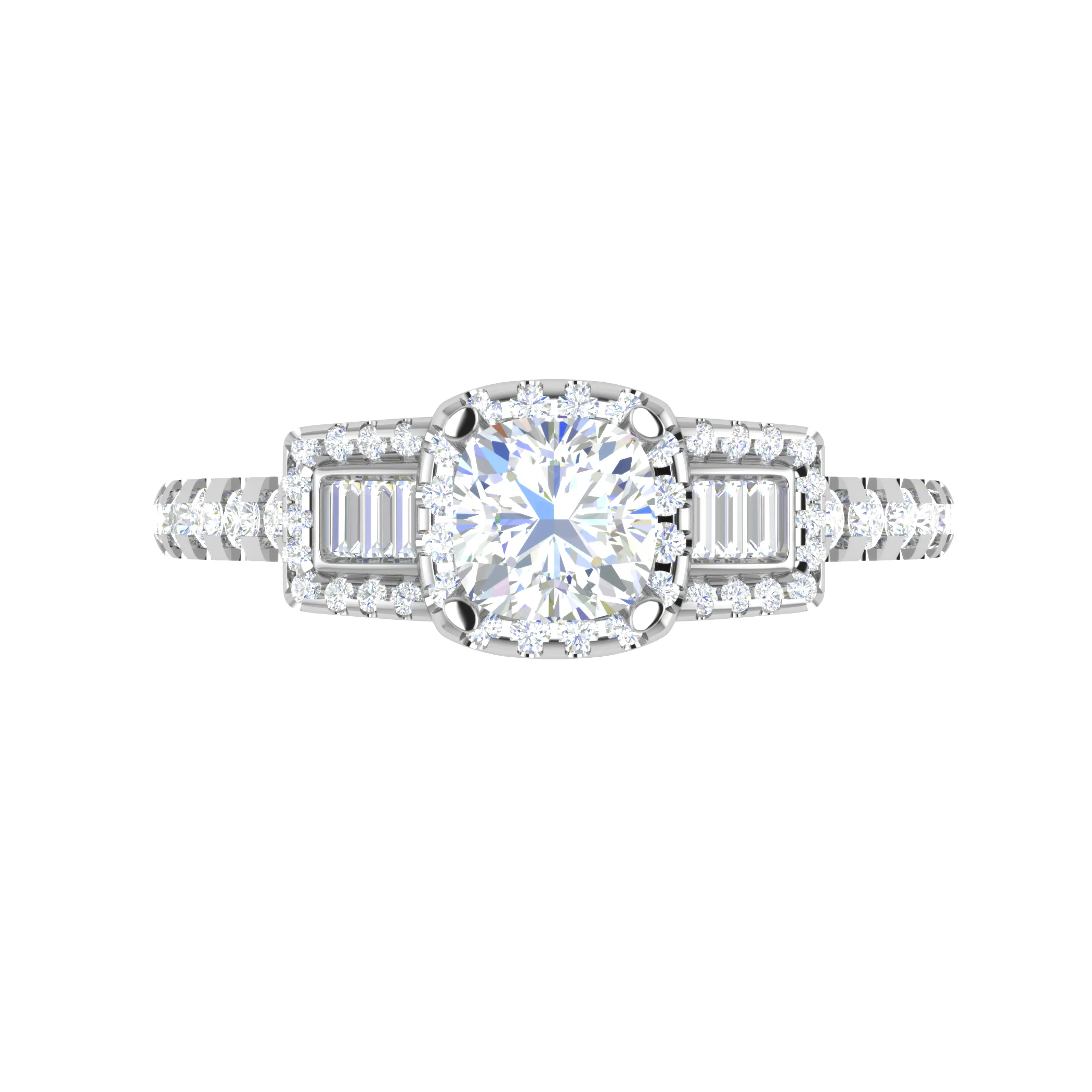 0.50cts. Cushion Solitaire with Emerald Cut Diamond Platinum Ring JL PT R3 CU 175