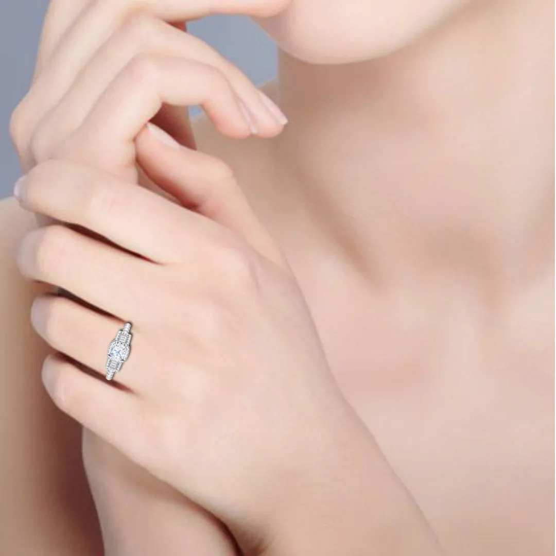 0.50cts. Cushion Solitaire with Emerald Cut Diamond Platinum Ring JL PT R3 CU 175