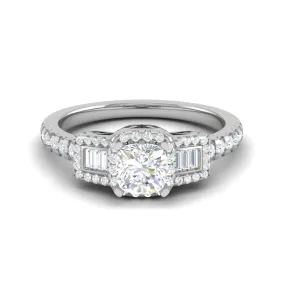 0.50cts. Cushion Solitaire with Emerald Cut Diamond Platinum Ring JL PT R3 CU 175