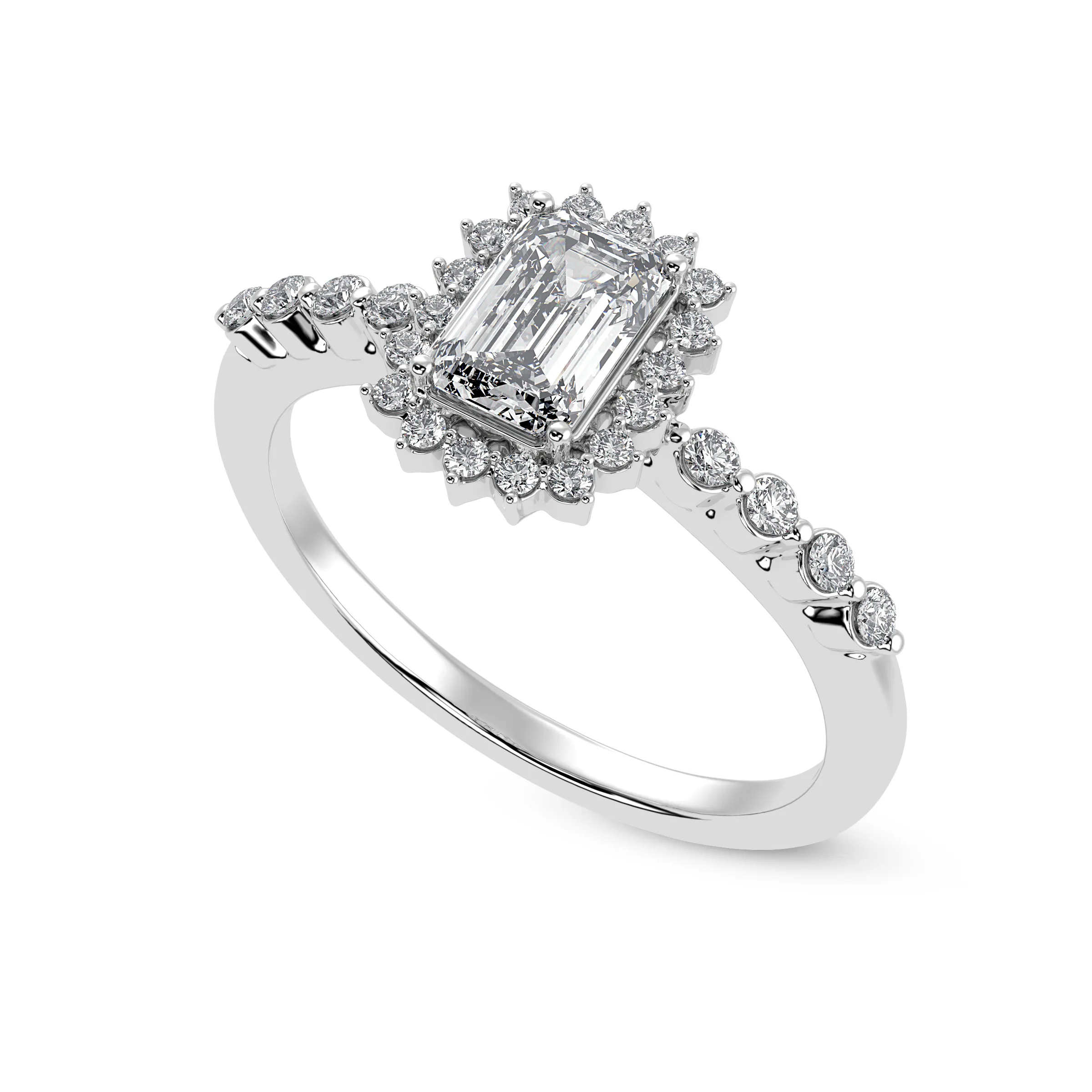 0.50cts Emerald Cut Solitaire Diamond Accents Shank Platinum Ring JL PT 1250-A