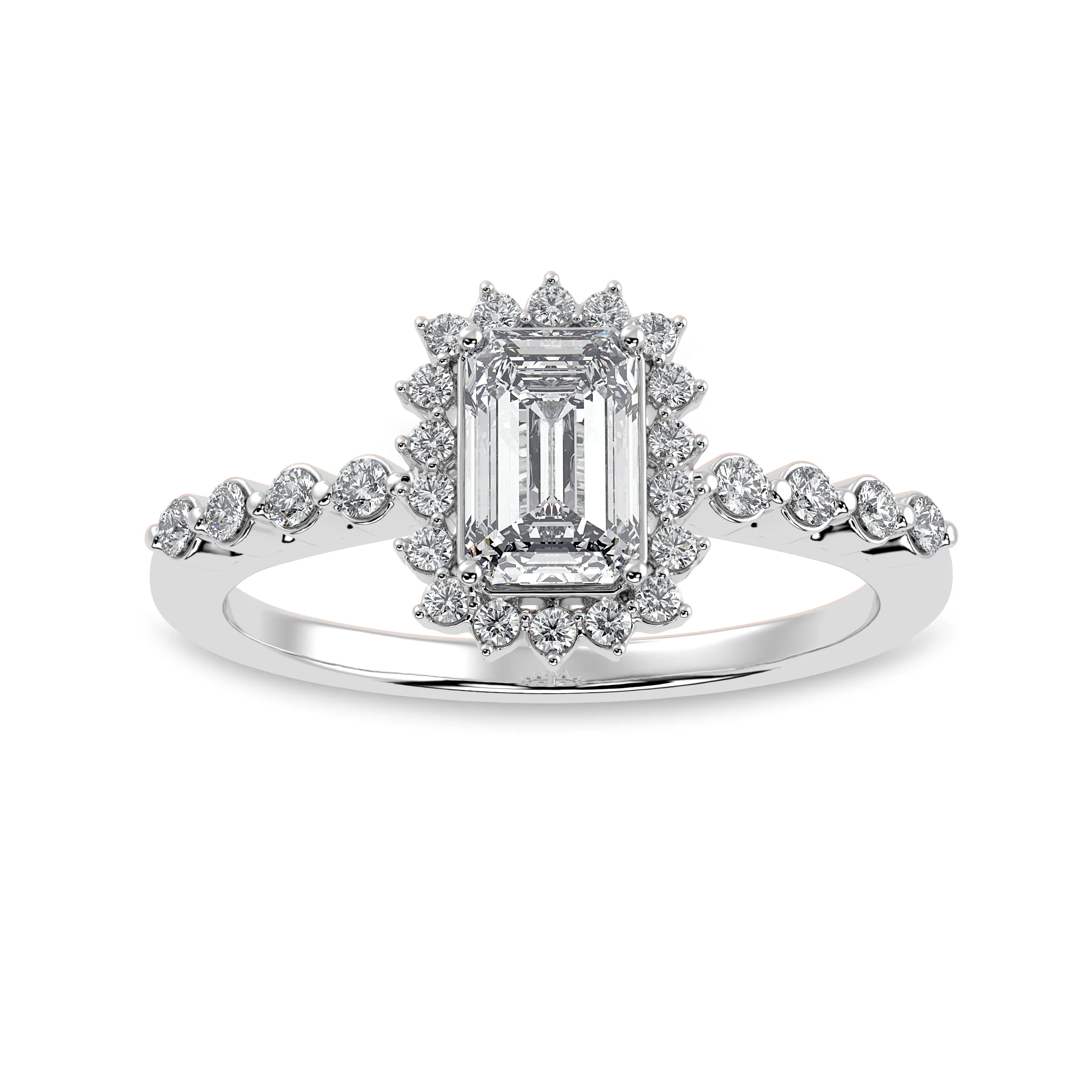 0.50cts Emerald Cut Solitaire Diamond Accents Shank Platinum Ring JL PT 1250-A
