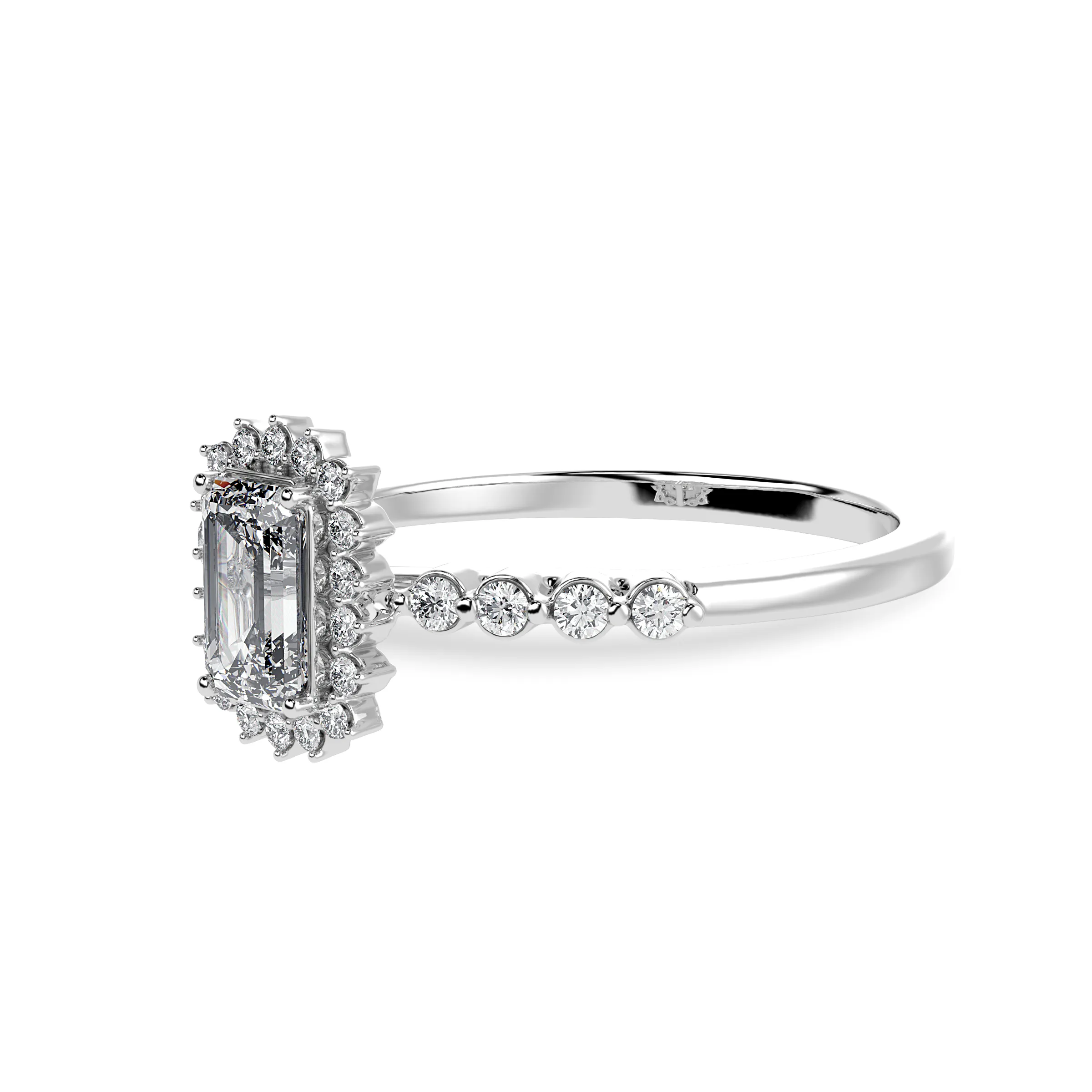 0.50cts Emerald Cut Solitaire Diamond Accents Shank Platinum Ring JL PT 1250-A