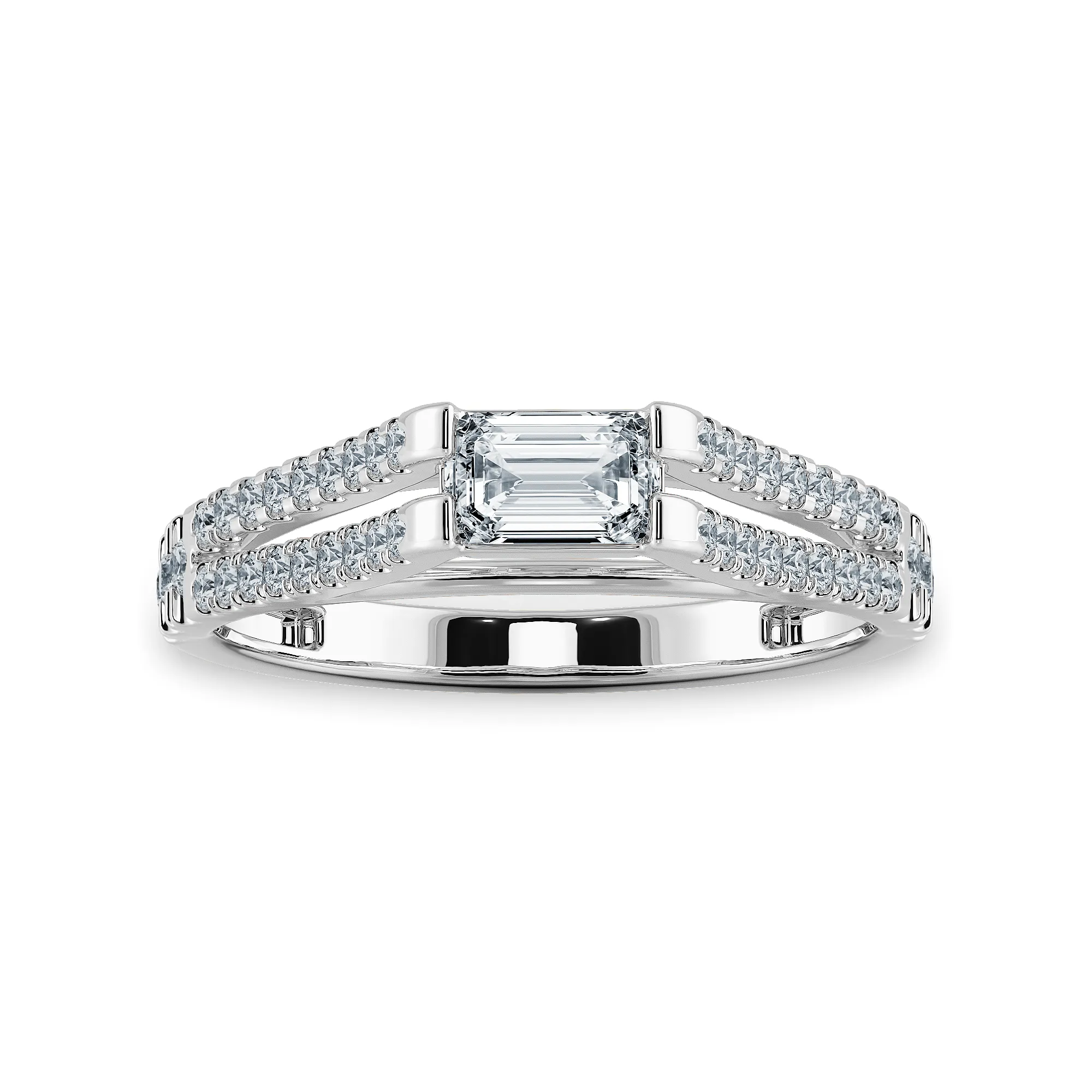 0.50cts Emerald Cut Solitaire Diamond Split Shank Platinum Ring JL PT 1180-A