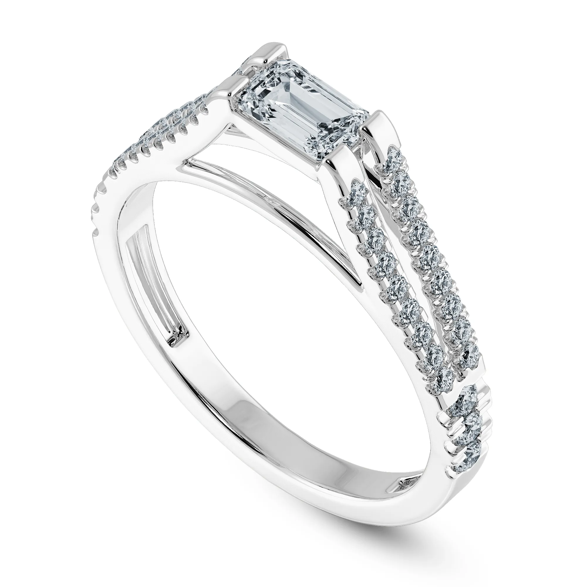 0.50cts Emerald Cut Solitaire Diamond Split Shank Platinum Ring JL PT 1180-A