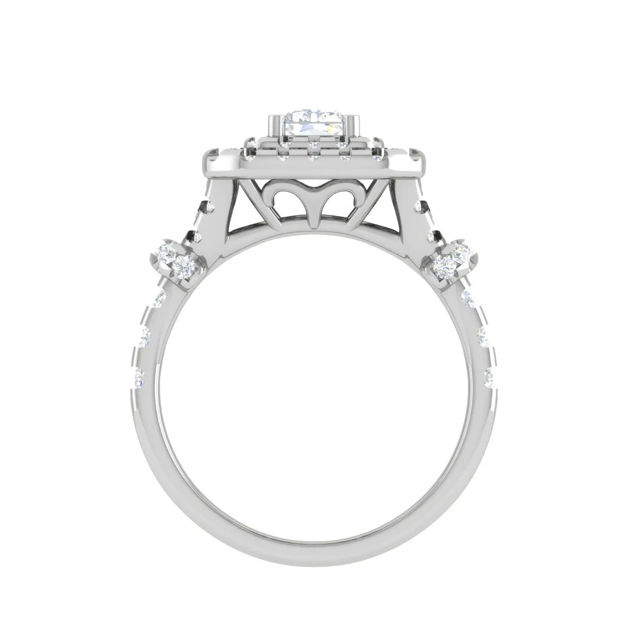 0.50cts. Emerald Cut Solitaire Double Halo Diamond Shank Platinum Ring JL PT WB6009E