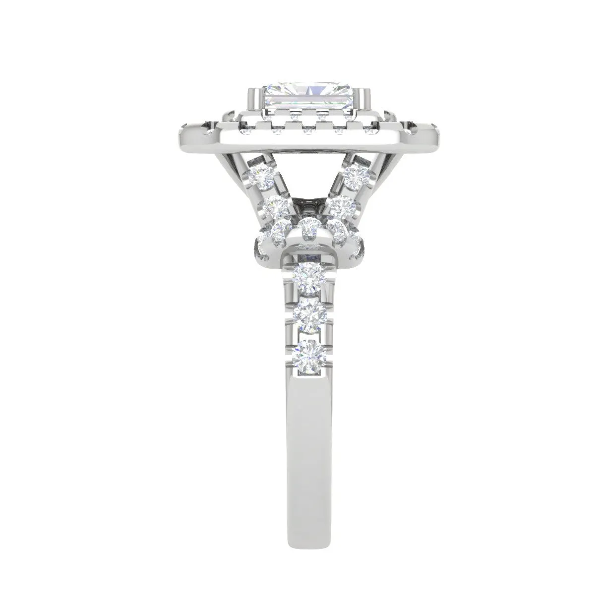0.50cts. Emerald Cut Solitaire Double Halo Diamond Shank Platinum Ring JL PT WB6009E
