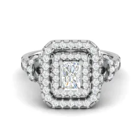 0.50cts. Emerald Cut Solitaire Double Halo Diamond Shank Platinum Ring JL PT WB6009E