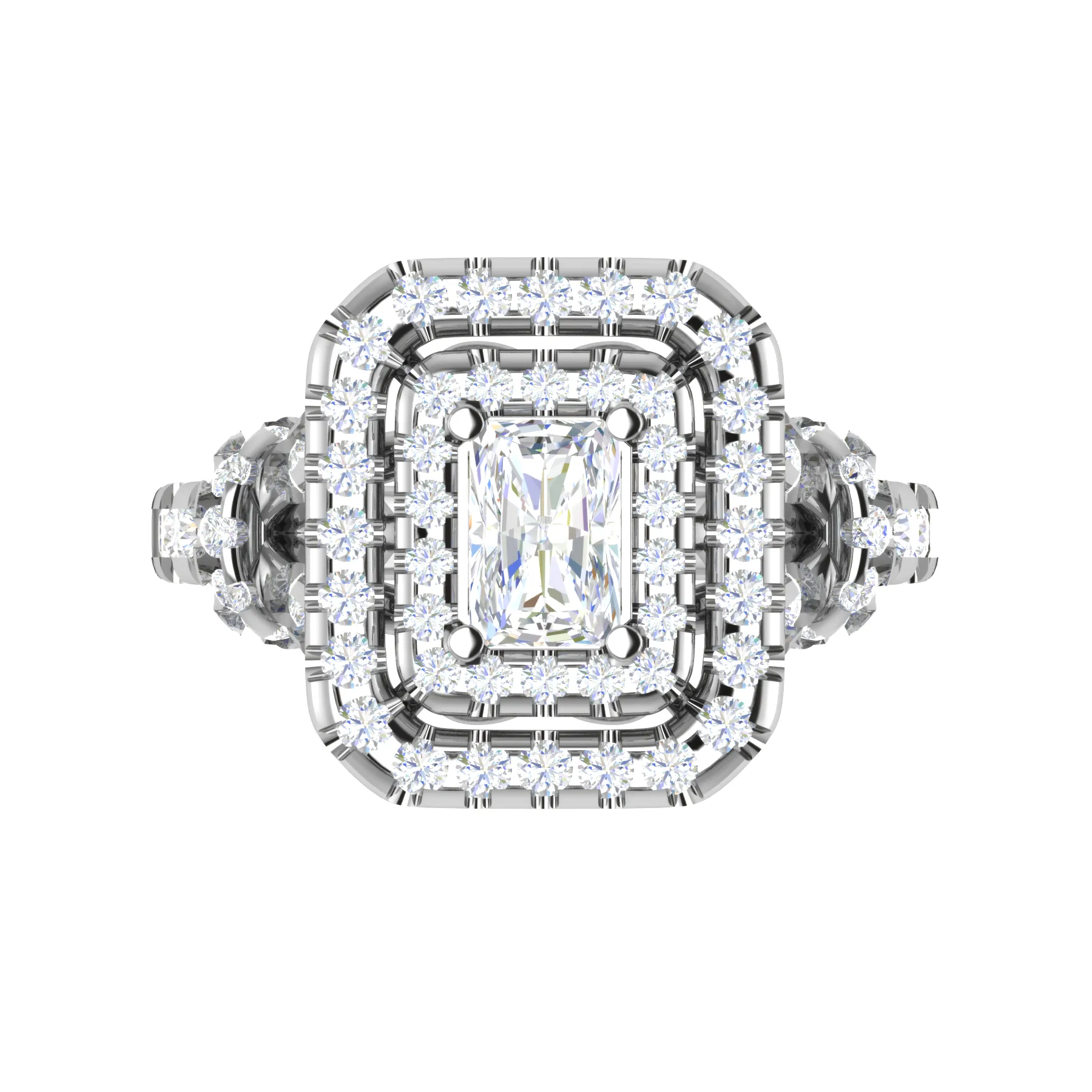 0.50cts. Emerald Cut Solitaire Double Halo Diamond Shank Platinum Ring JL PT WB6009E