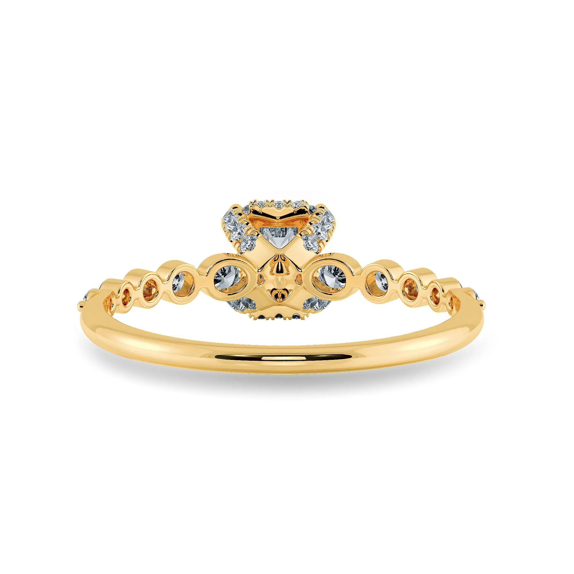 0.50cts. Emerald Cut Solitaire Halo Diamond Accents 18K Yellow Gold Ring JL AU 2006Y-A