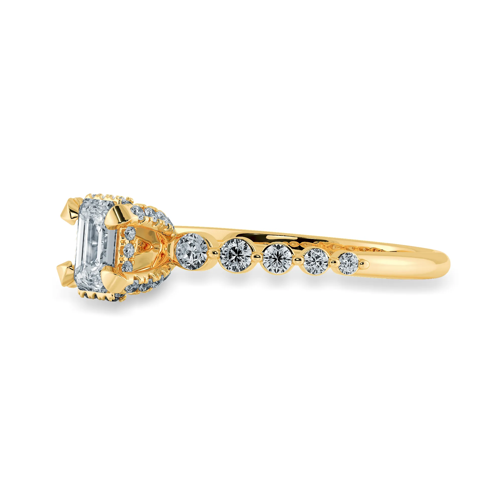 0.50cts. Emerald Cut Solitaire Halo Diamond Accents 18K Yellow Gold Ring JL AU 2006Y-A