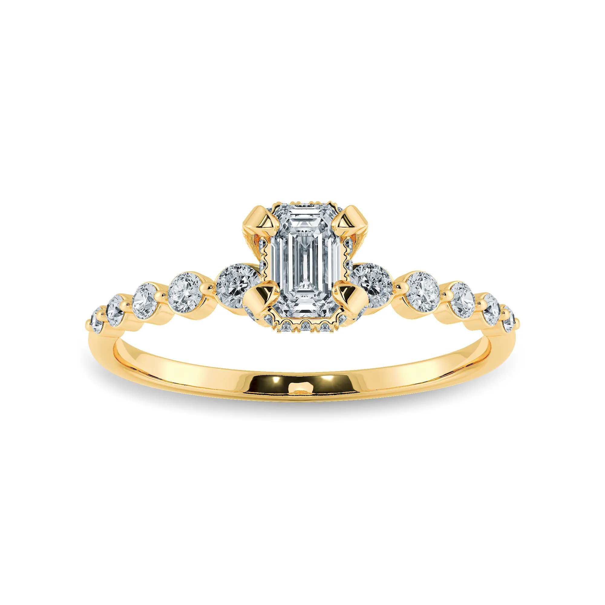 0.50cts. Emerald Cut Solitaire Halo Diamond Accents 18K Yellow Gold Ring JL AU 2006Y-A
