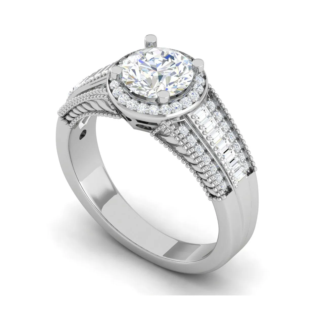 0.50cts Halo Solitaire Halo Diamond Split Shank Platinum Ring JL PT TRG130020