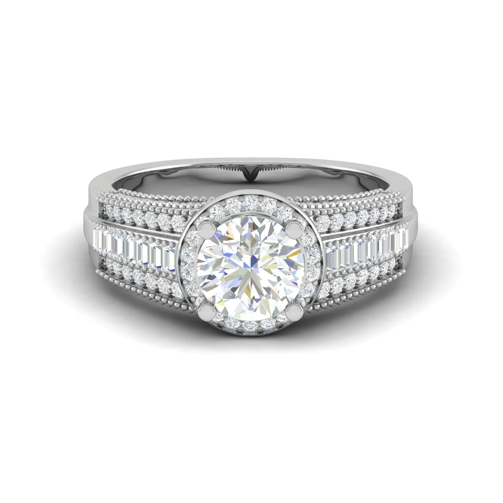 0.50cts Halo Solitaire Halo Diamond Split Shank Platinum Ring JL PT TRG130020