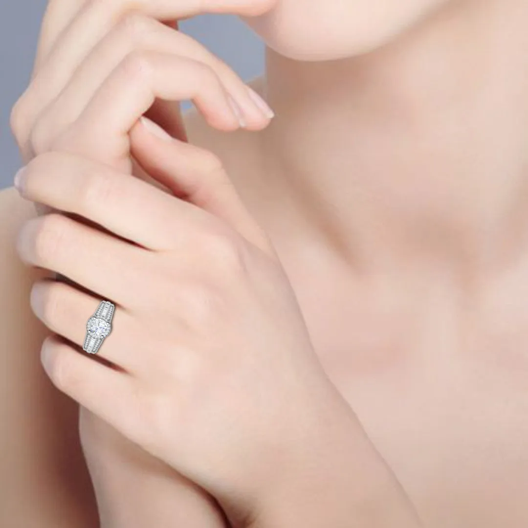 0.50cts Halo Solitaire Halo Diamond Split Shank Platinum Ring JL PT TRG130020