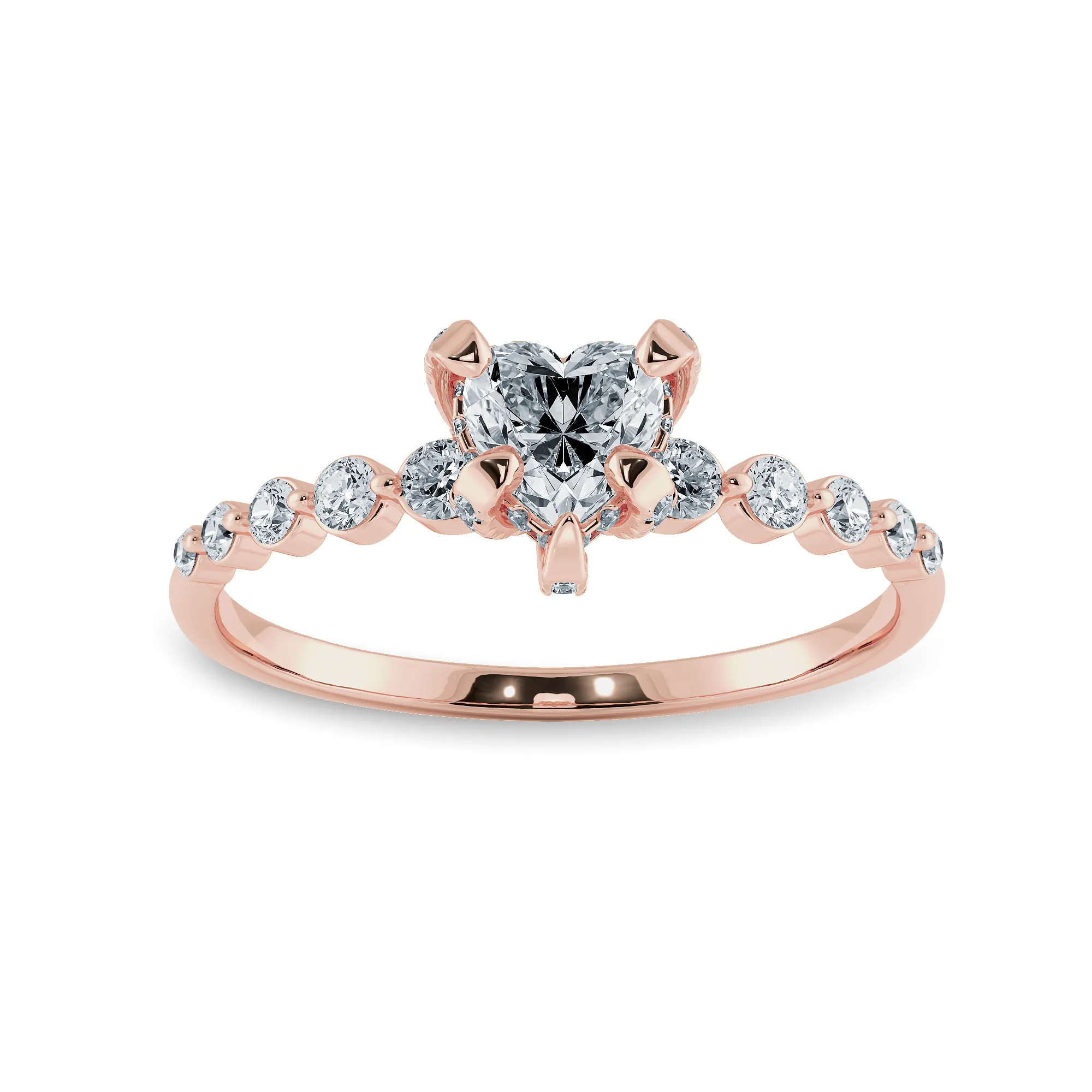 0.50cts. Heart Cut Solitaire Halo Diamond Accents 18K Rose Gold Ring JL AU 2007R-A