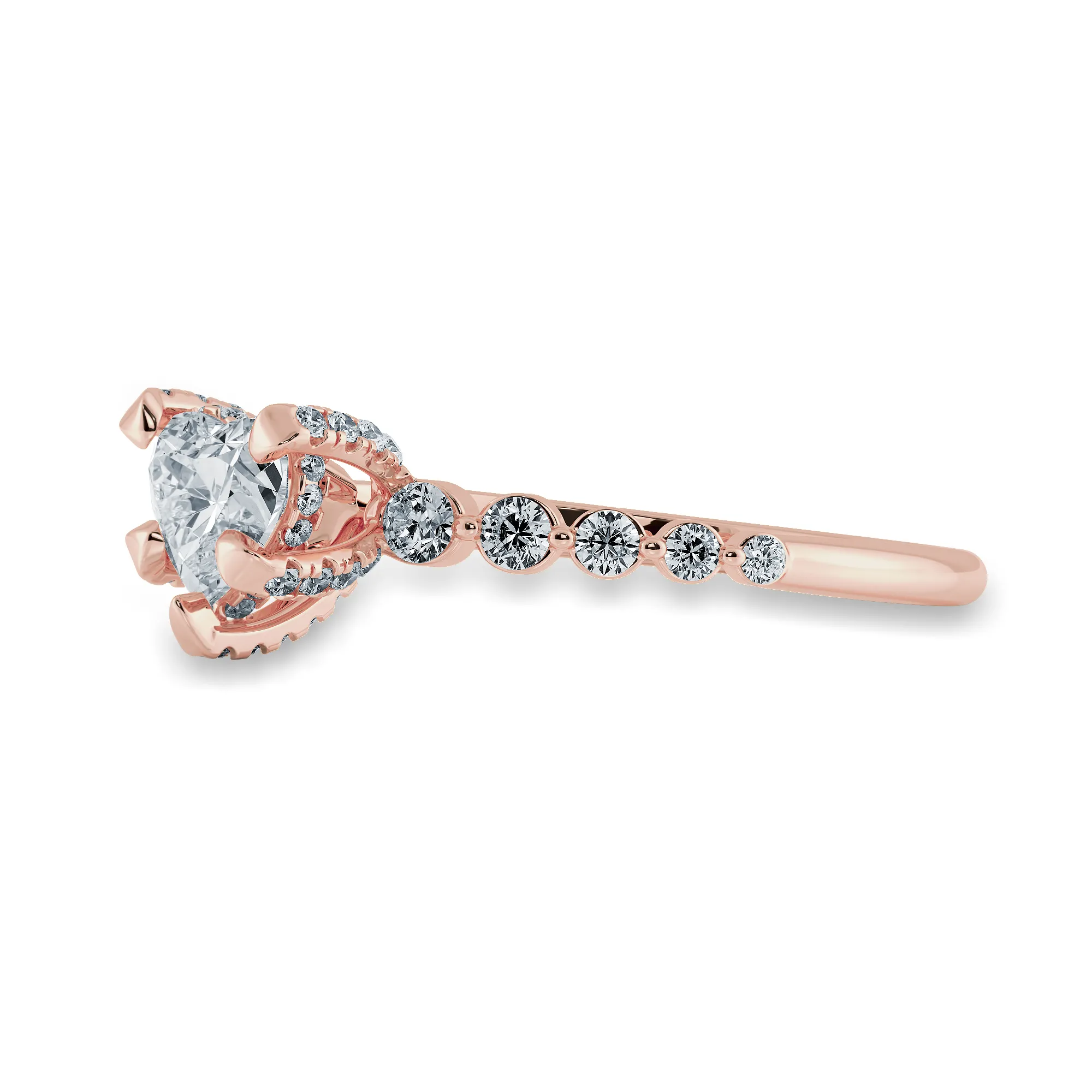 0.50cts. Heart Cut Solitaire Halo Diamond Accents 18K Rose Gold Ring JL AU 2007R-A