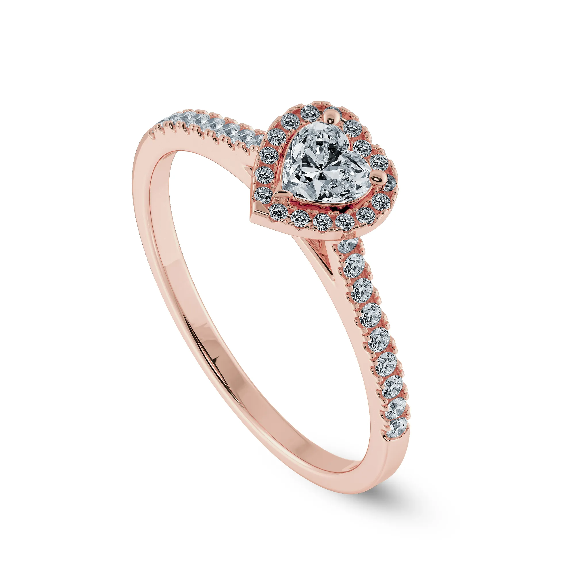 0.50cts. Heart Cut Solitaire Halo Diamond Shank 18K Rose Gold Ring JL AU 1198R-A