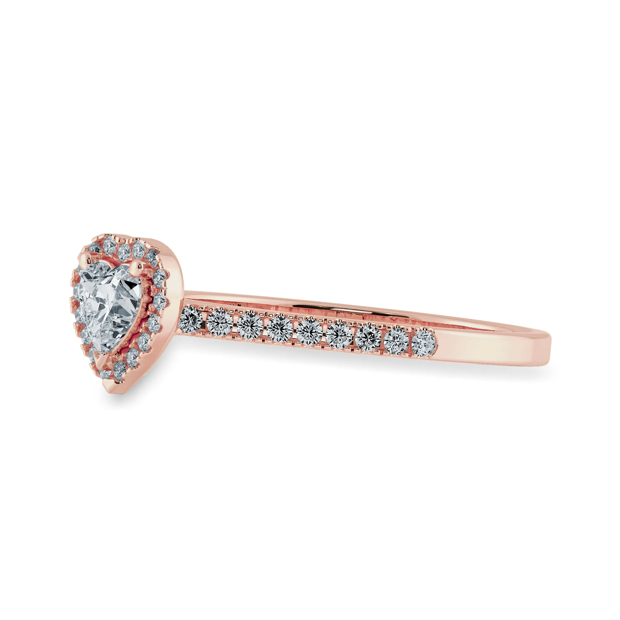 0.50cts. Heart Cut Solitaire Halo Diamond Shank 18K Rose Gold Ring JL AU 1198R-A