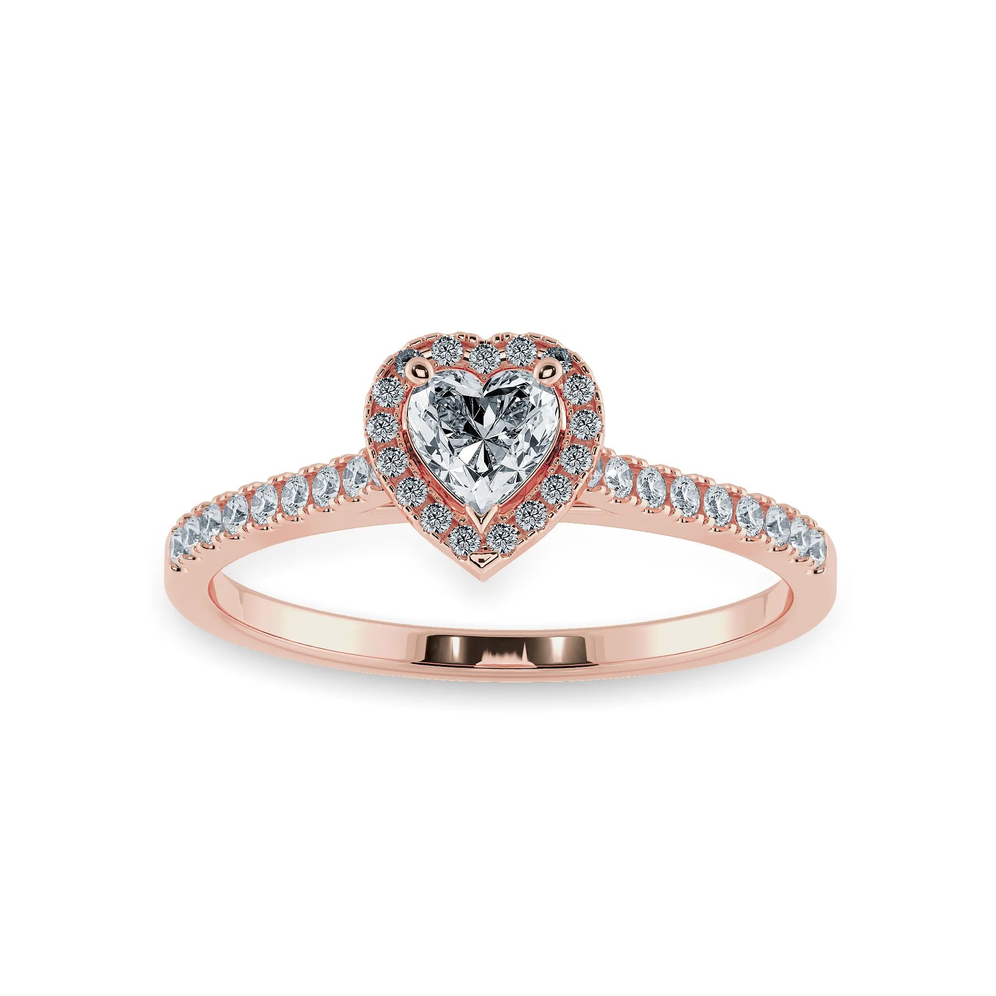 0.50cts. Heart Cut Solitaire Halo Diamond Shank 18K Rose Gold Ring JL AU 1198R-A