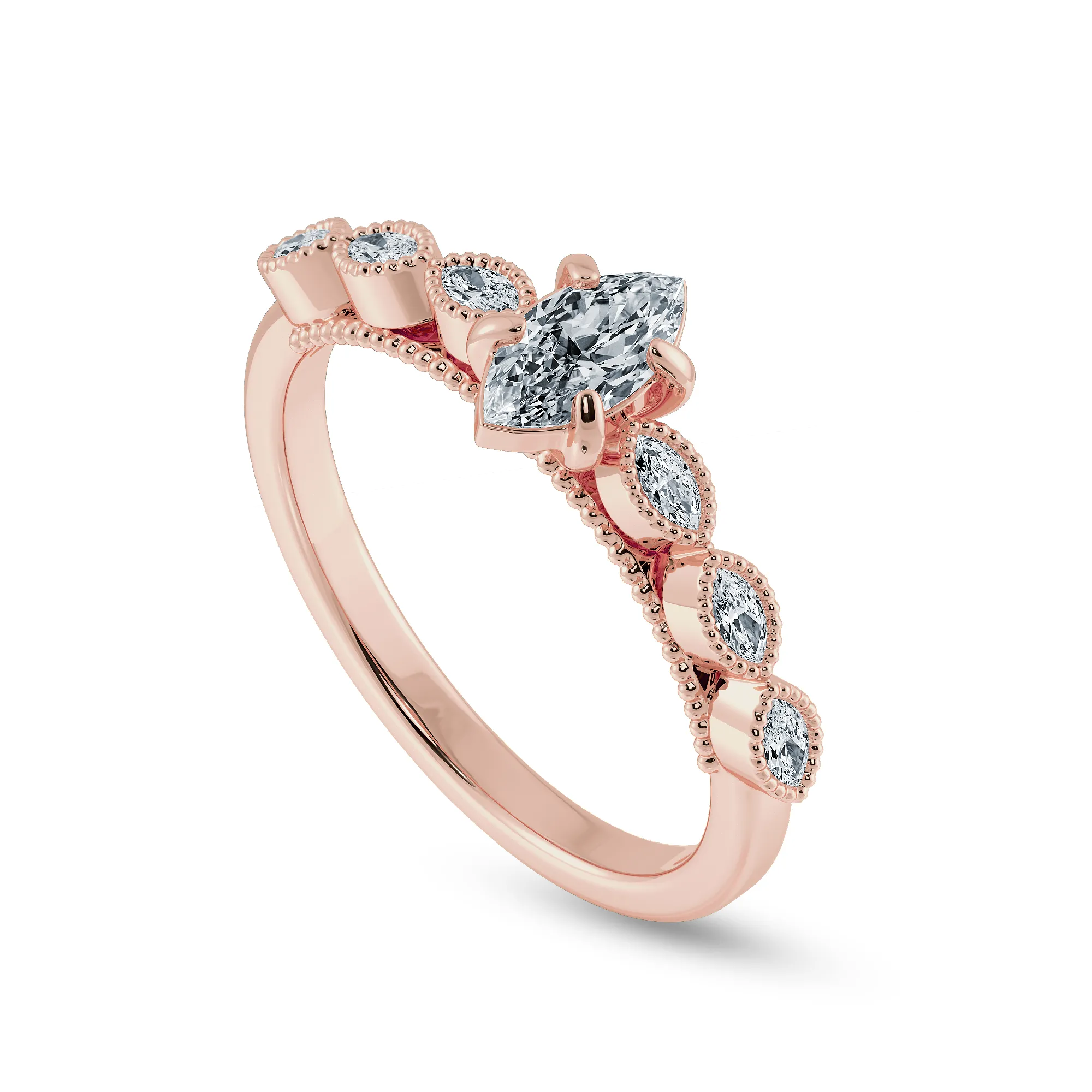 0.50cts. Marquise Cut Solitaire Diamond Accents 18K Rose Gold Ring JL AU 2019R-A