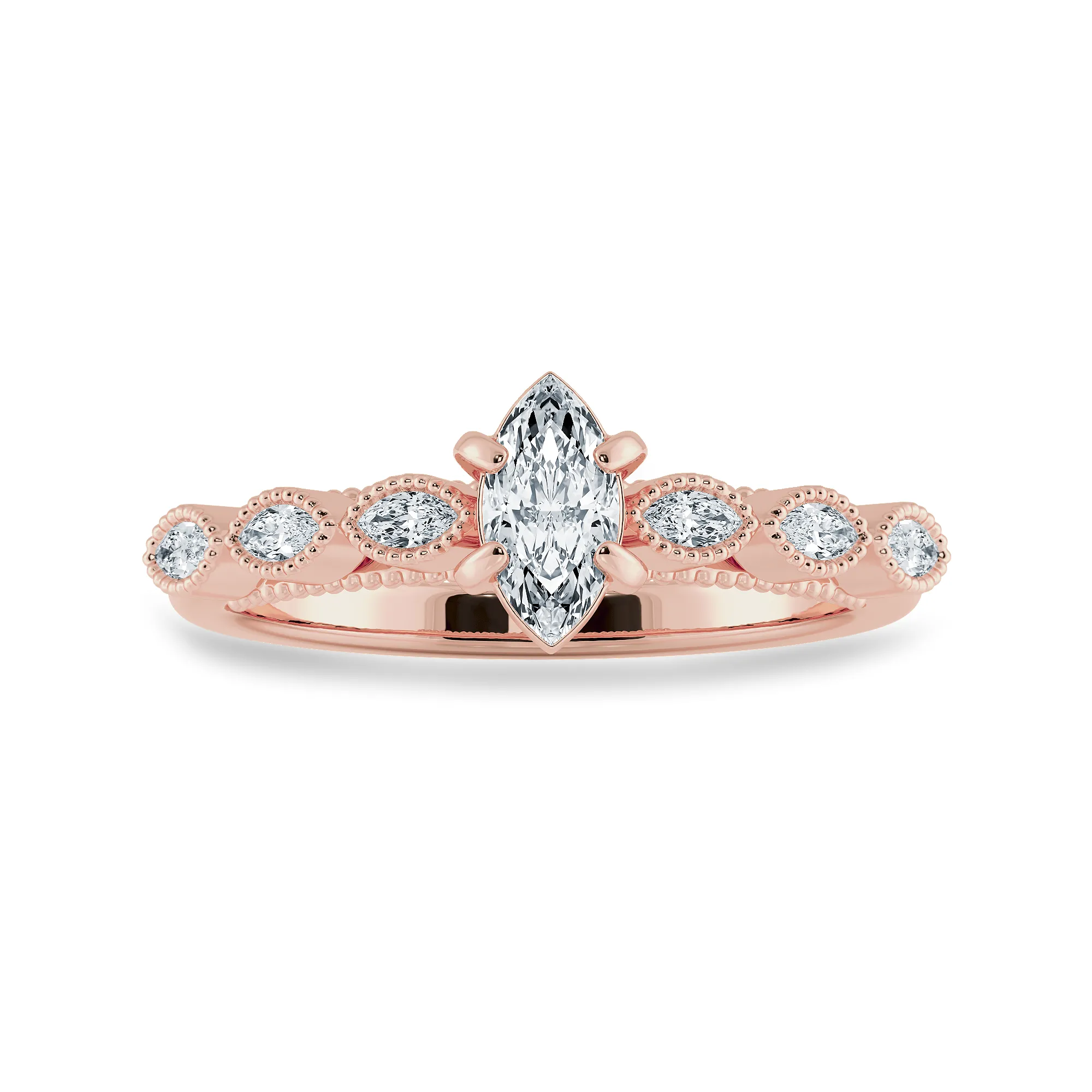 0.50cts. Marquise Cut Solitaire Diamond Accents 18K Rose Gold Ring JL AU 2019R-A