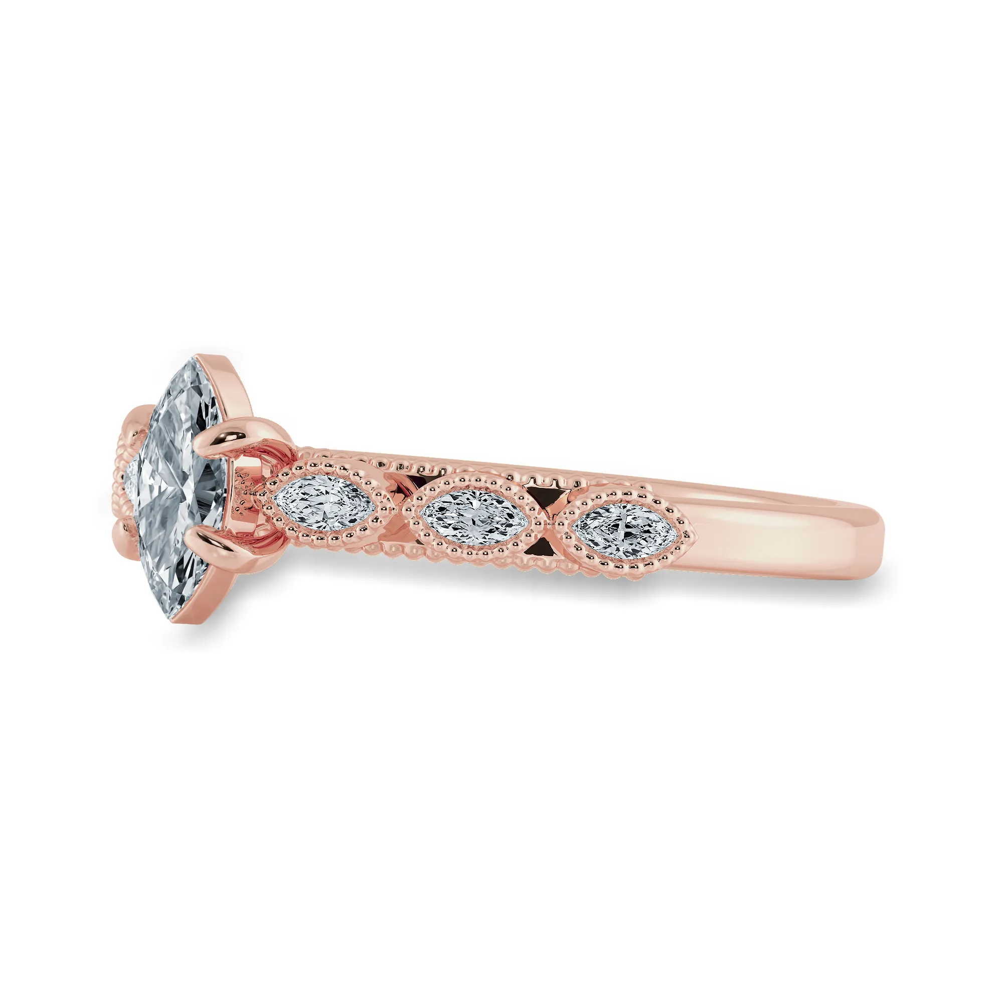0.50cts. Marquise Cut Solitaire Diamond Accents 18K Rose Gold Ring JL AU 2019R-A
