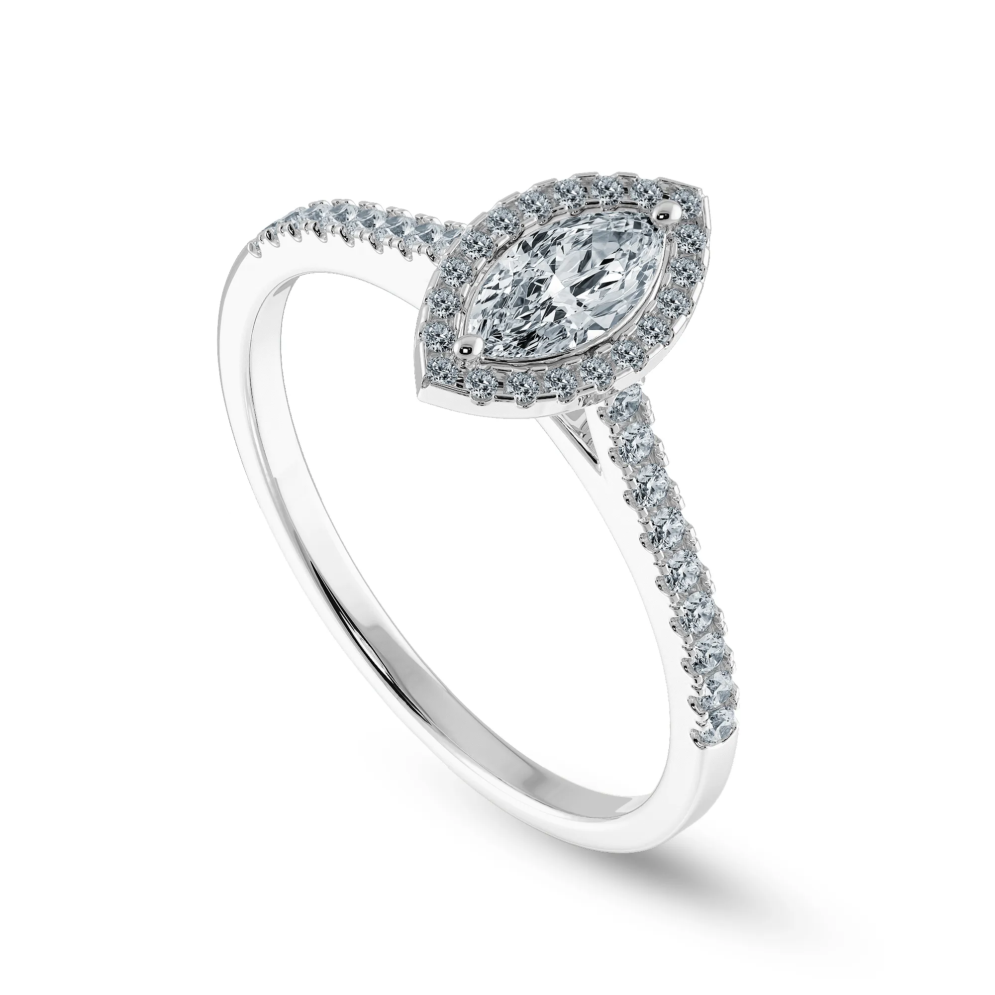 050cts Marquise Cut Solitaire Halo Diamond Shank Platinum Ring JL PT 1201-A