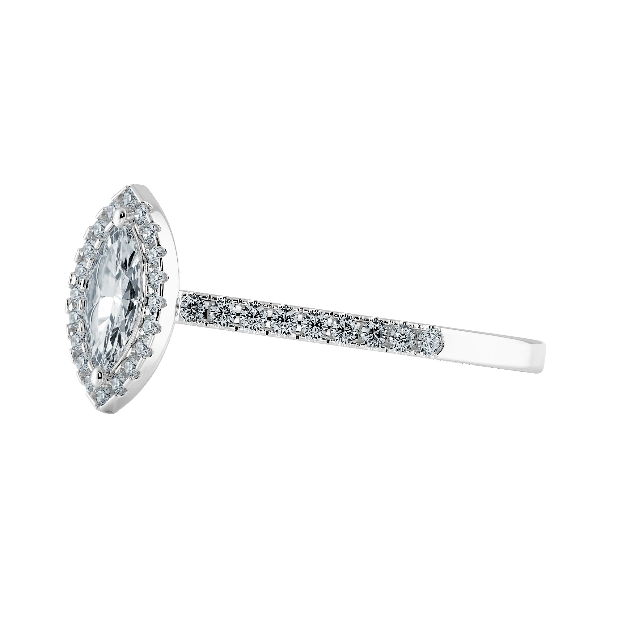 050cts Marquise Cut Solitaire Halo Diamond Shank Platinum Ring JL PT 1201-A