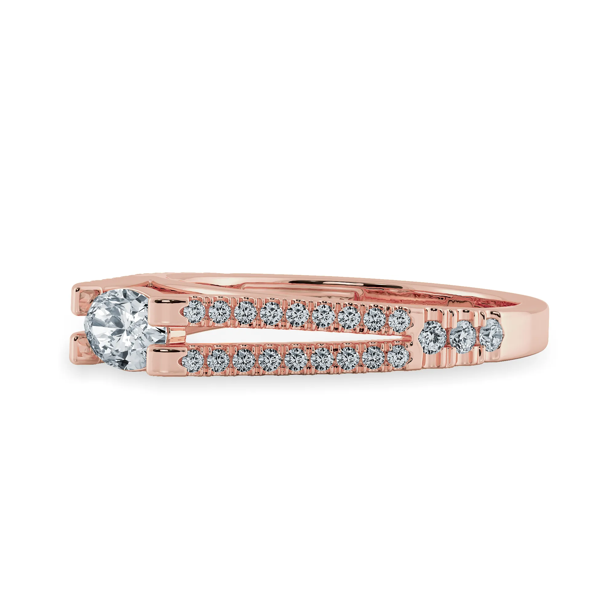 0.50cts. Oval Cut Solitaire Diamond Split Shank 18K Rose Gold Ring JL AU 1182R-A