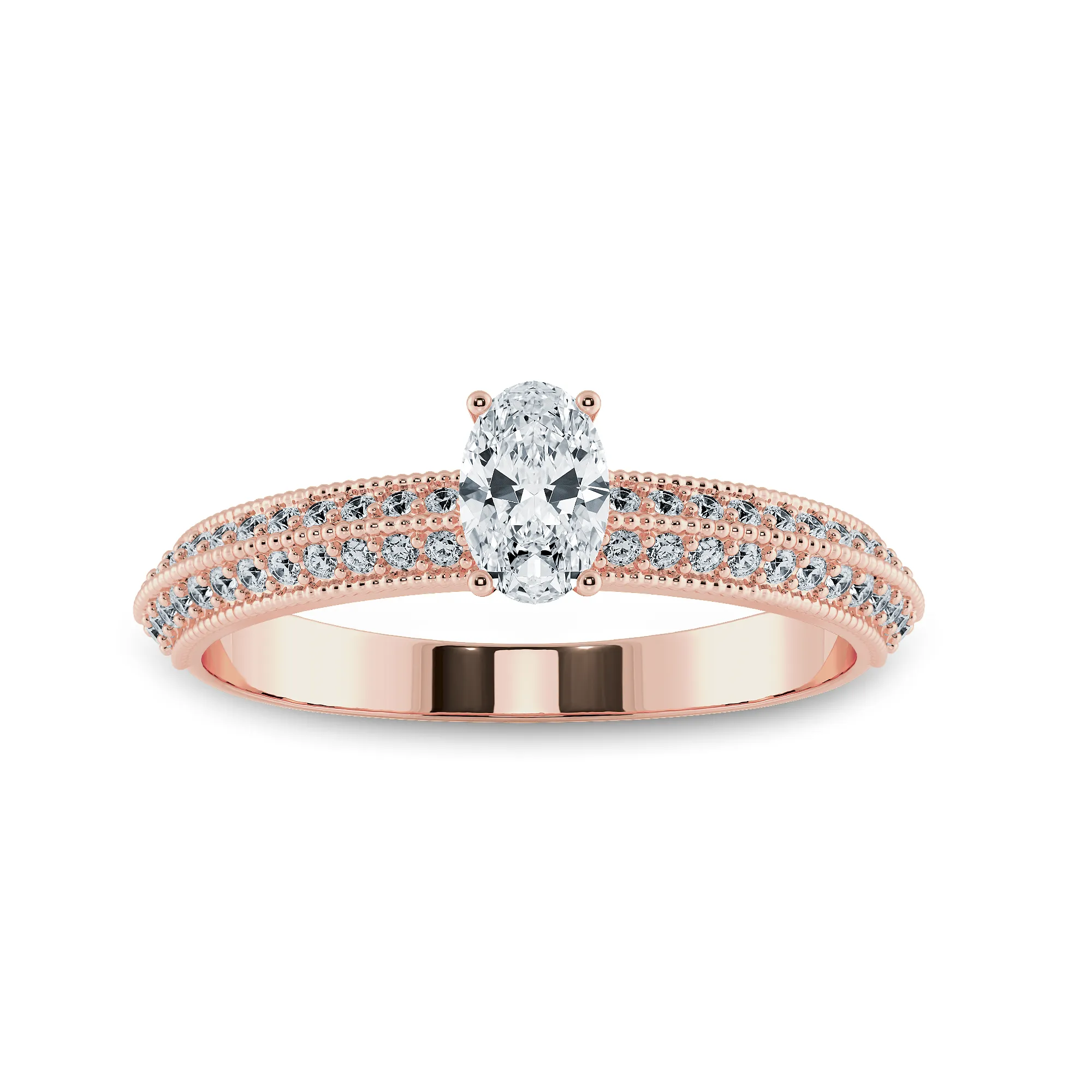 0.50cts. Oval Cut Solitaire Diamond Split Shank 18K Rose Gold Ring JL AU 1190R-A
