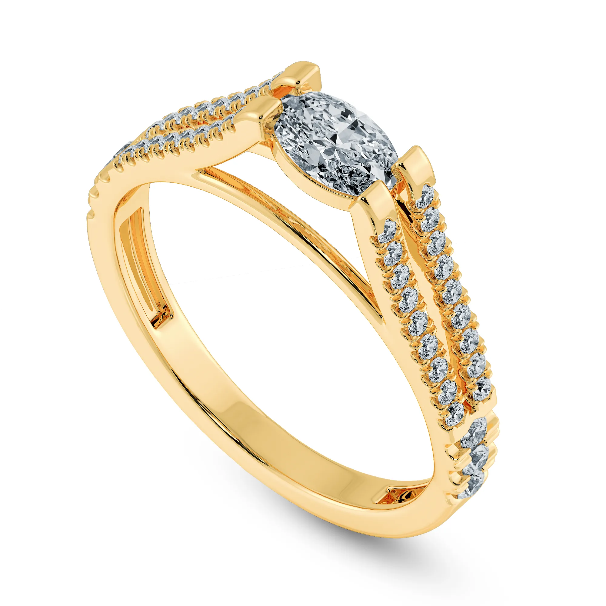 0.50cts. Oval Cut Solitaire Diamond Split Shank 18K Yellow Gold Ring JL AU 1182Y-A