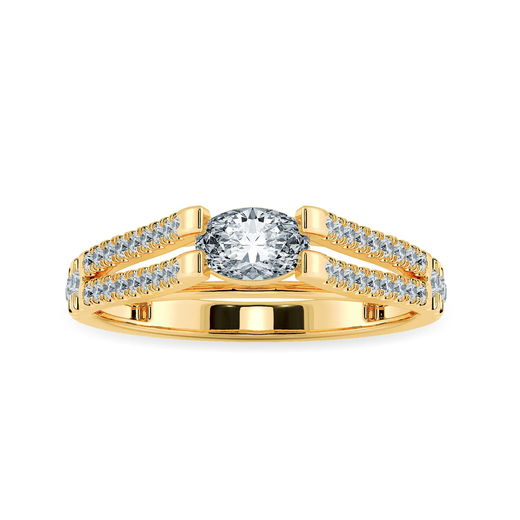 0.50cts. Oval Cut Solitaire Diamond Split Shank 18K Yellow Gold Ring JL AU 1182Y-A