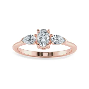 0.50cts. Oval Cut Solitaire with Pear Cut Diamond Accents 18K Rose Gold Ring JL AU 1206R-A